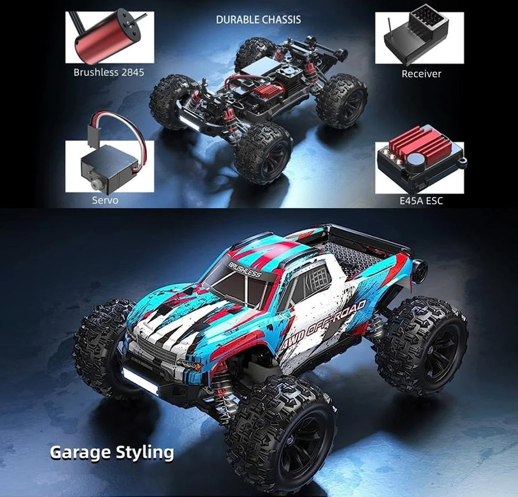 MJX 16208 Monster Trucks 2.4G 45KM/H High-Speed Off-Road Truggy 1/16 Brushless RC Hobby Car Remote Control Metal Vehicle Charger
