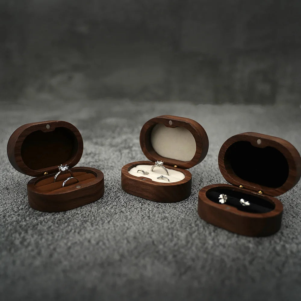Luxury Customized Logo Engraved Your Name Natural Walnut Jewelry Storage for Rings Necklace Earrings Wooden Gift Box
