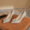 6681-15 Solid Bridal Pumps Pointed Toe Stiletto Heel Glitter Rhinestone Wedding Shoes Women's Elegant Party Shoes