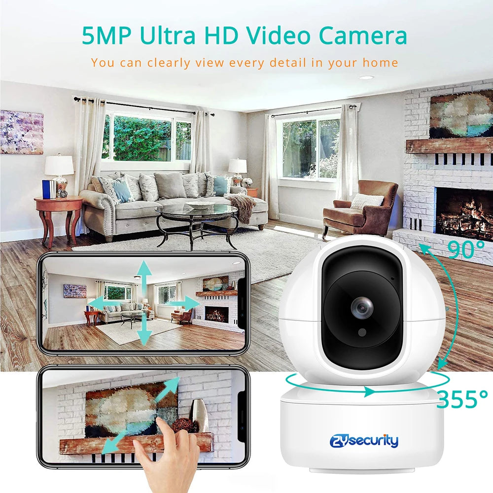 5MP Indoor Security Camera Human Detect Auto Tracking Wifi PTZ IP Camera Smart Home Protection 2-way Audio Nanny/Pet/Baby Camera