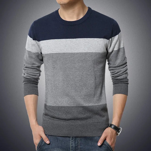 M-4XL autumn casual men's sweater O-neck striped slim fit knitted men's sweater pullover men's pullover sweater
