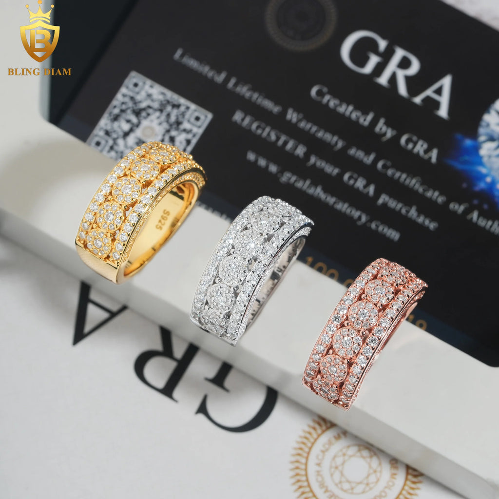 USA Warehouse Fast Shipping Hip Hop Jewelry 925 Sterling Silver Men Women Rings Vvs Moissanite Iced Out Gra Certificate