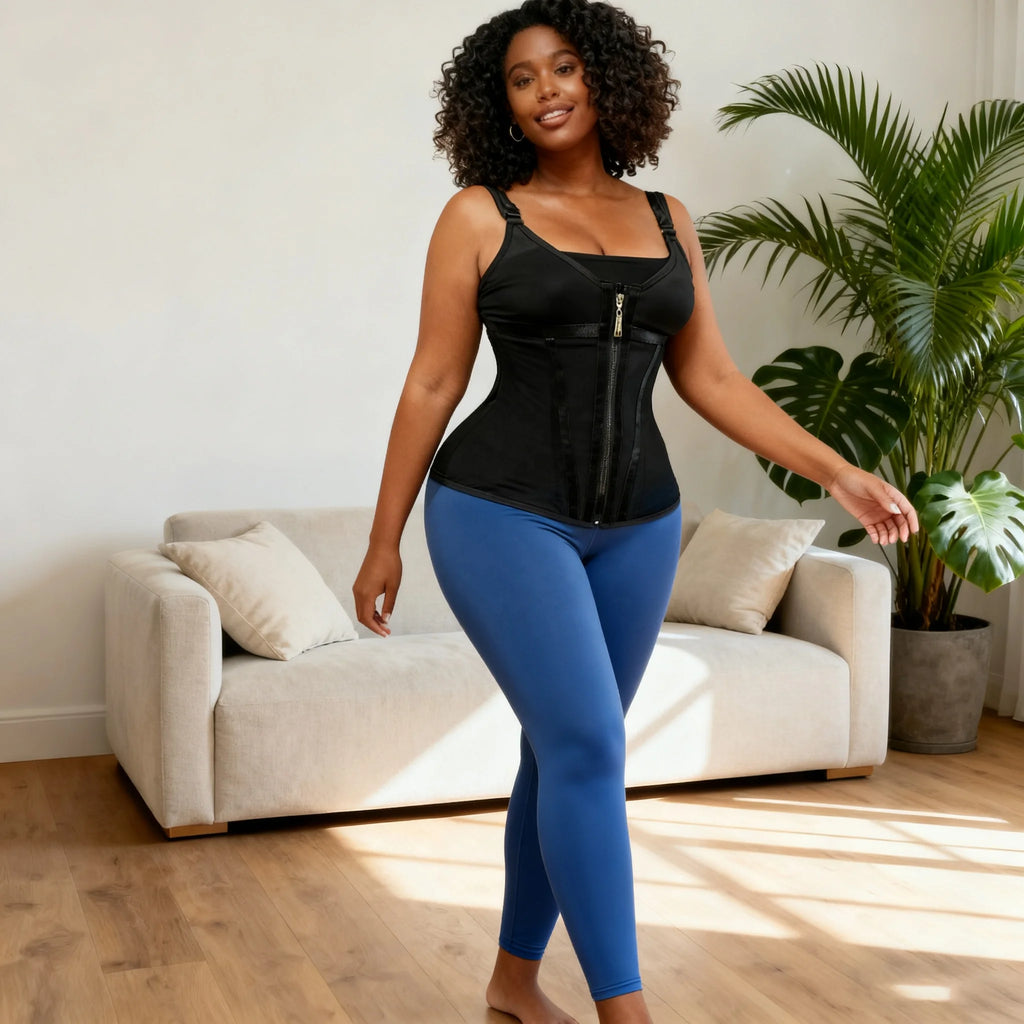 Wholesale Women Zipper Waist Trainer Double Compression Corset Vest with Hook Closure Tummy Control Slimming Body Shaper