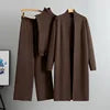 Vintage Fashion Ladies 3-Piece Set Long Cardigan Knitted Pant Ladies Sweater Suit-Casual Spring Autumn Styles