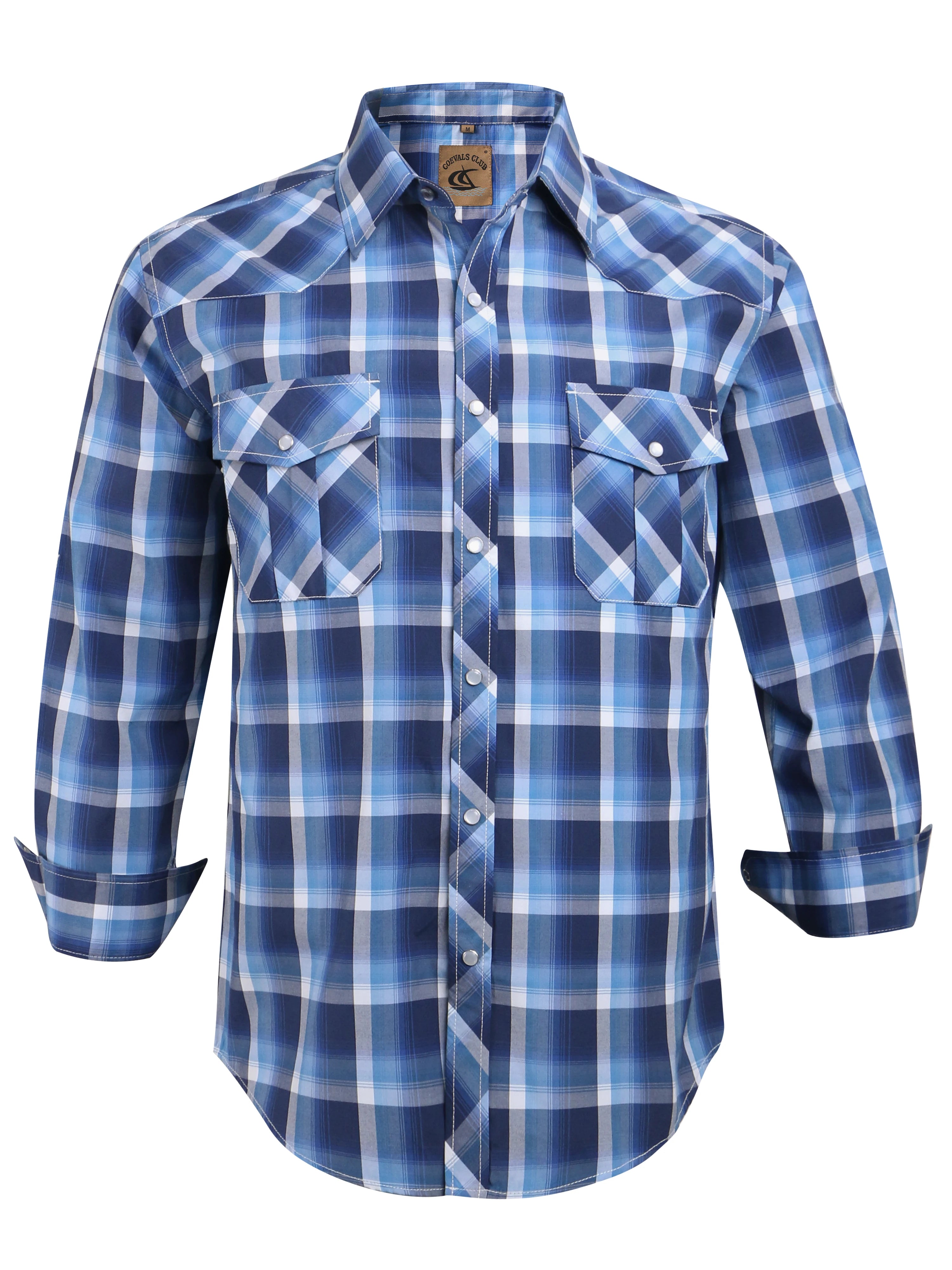 Men's Western Cowboy Long Sleeve Pearl Snap Casual Plaid Work Shirts