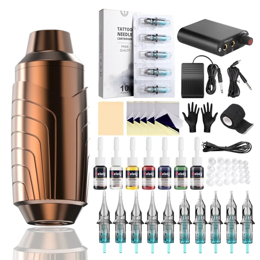 Permanent Makeup Short Machine Set Complete Tattoo Pen Kit-Portable Aluminium Alloy 3.5mm Stroke Durable for Eyebrow Lips Body
