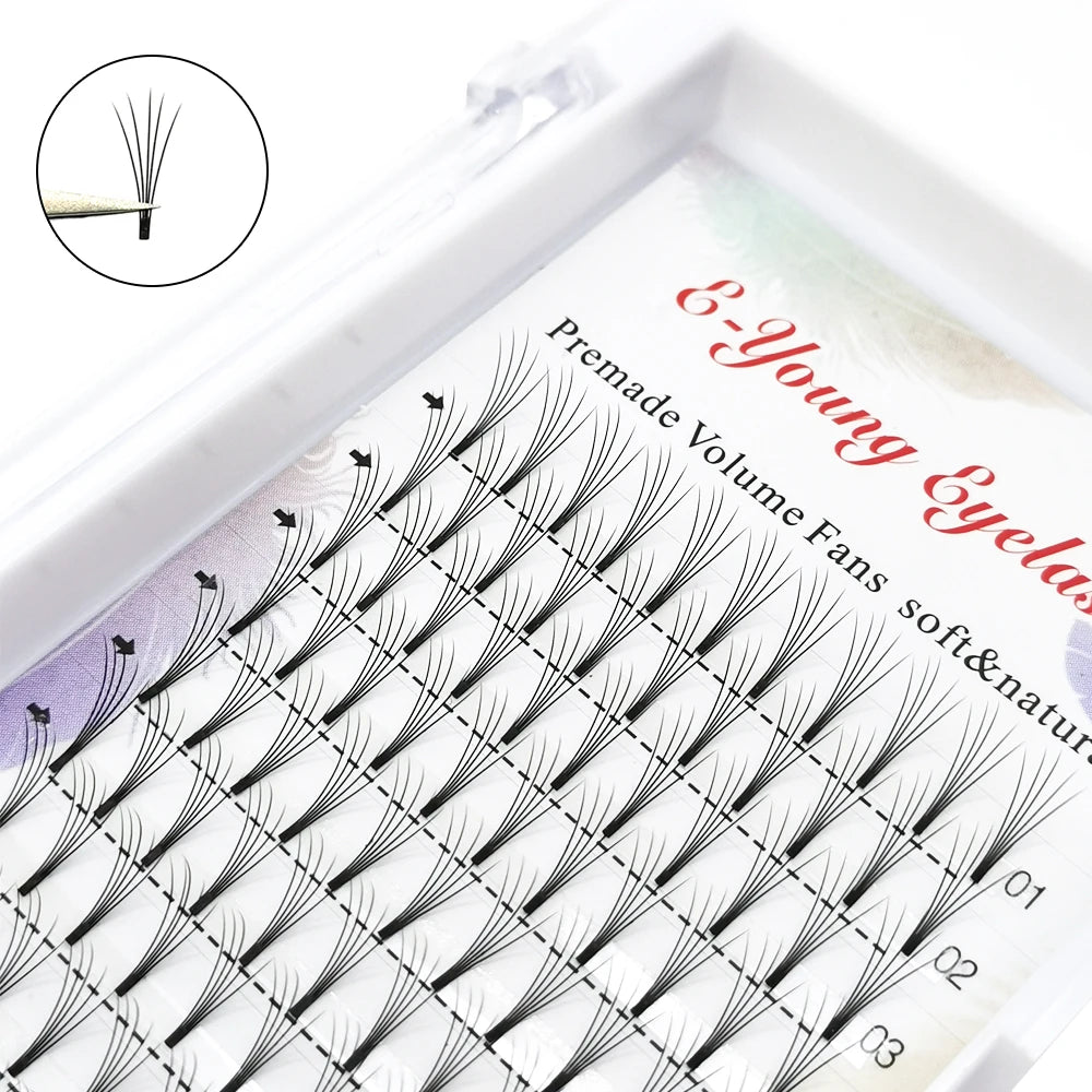 E-young 2d Premade Lashes Volume Fans Short Stem C/D Curl 0.1mm Natural False Eyelashes Extensions Premade Fans Wholesale Makeup