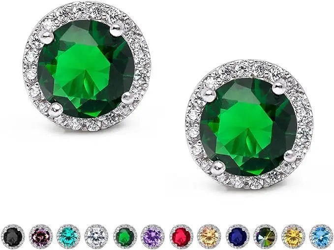 Stunning 8mm Large Cut Gemstone Zircon Sterling Silver Stud Earrings Trendy Fashionable New Classic Design Gold Plated for Women