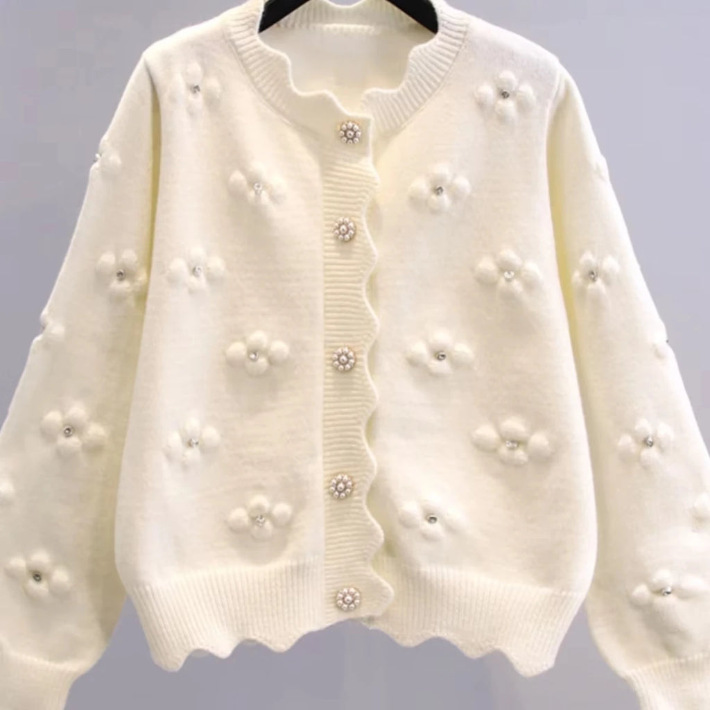 Boutique Wholesale 2026  New Fashion Nail Bead Knitted Cardigan Long Sleeved Sweet Women's Sweater