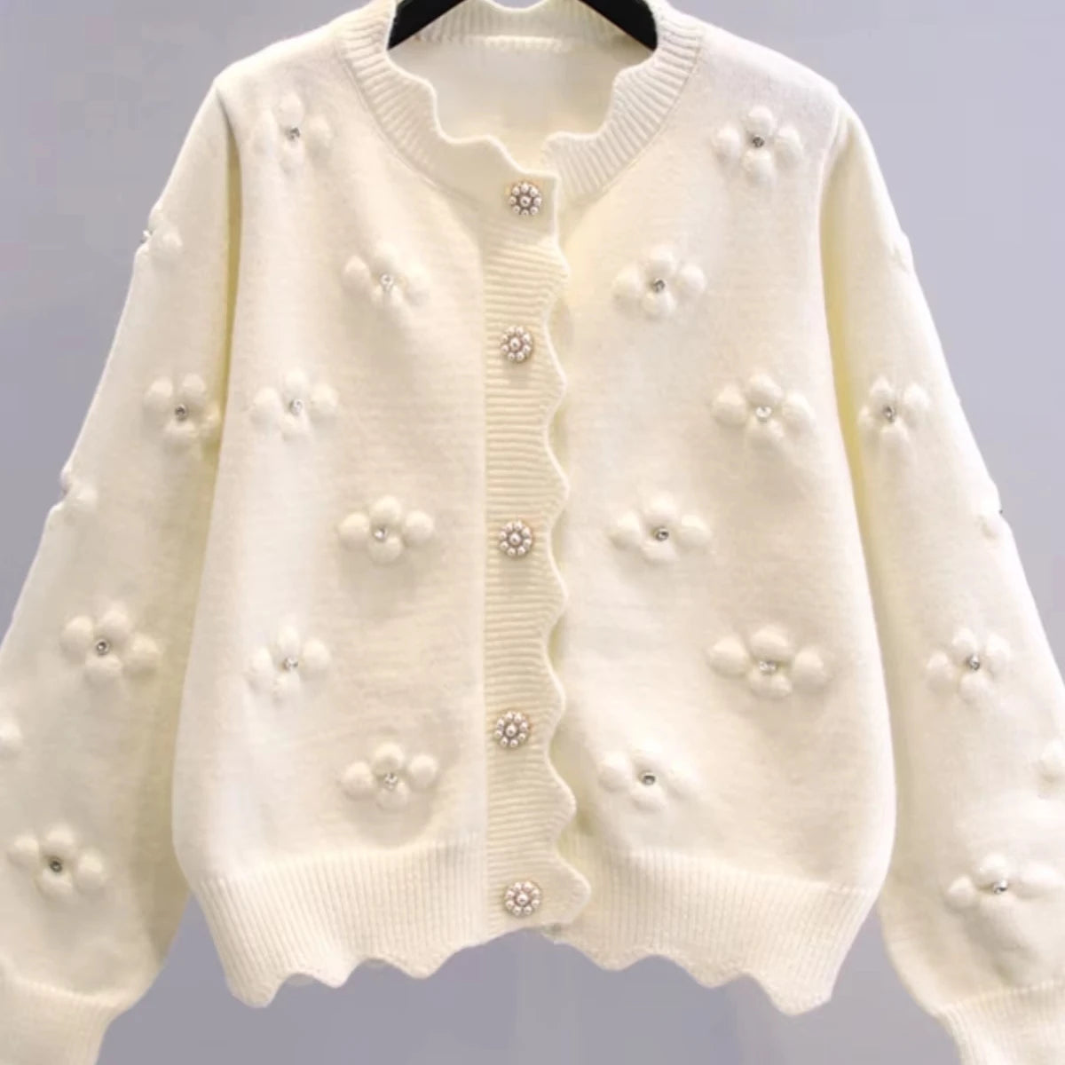 Boutique Wholesale 2026  New Fashion Nail Bead Knitted Cardigan Long Sleeved Sweet Women's Sweater