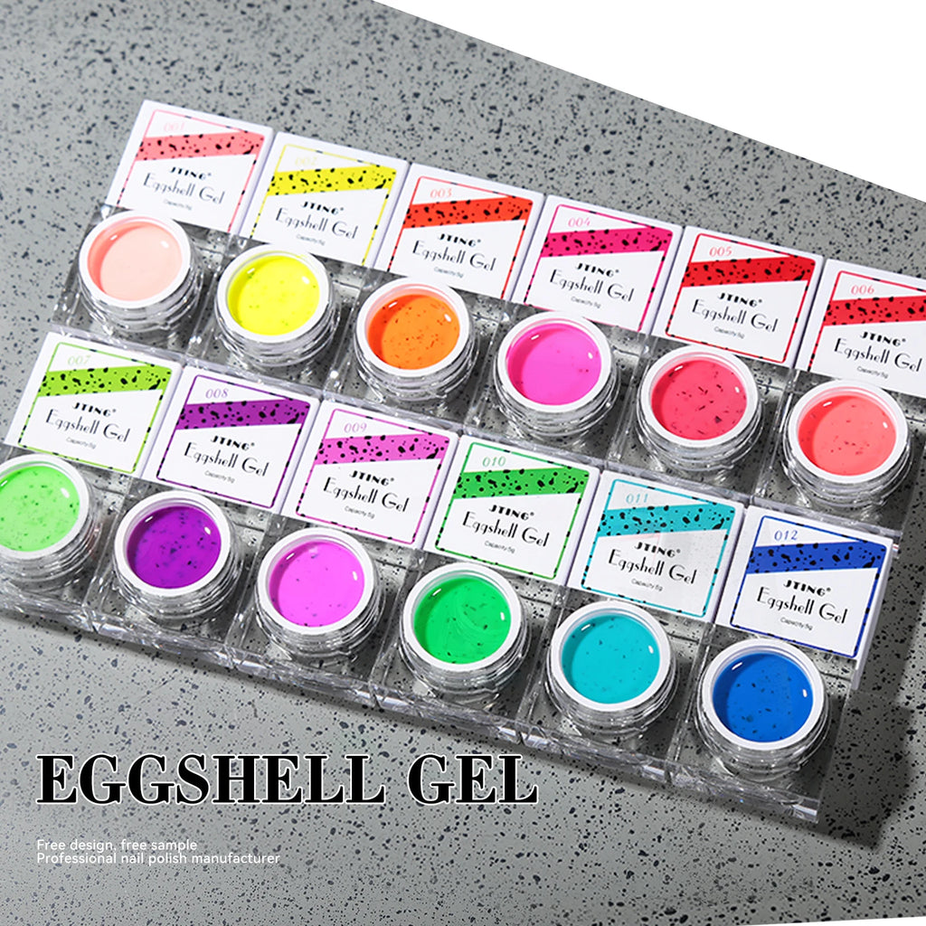 JTING High Quality Strong Glossy Matte Effects 12color Nail Art Neon Eggshell Gel Polish Set with Unique Jars OEM Private Label