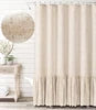 Beige 72x72 Inch French Country Linen Blend Ruffle Shower Curtain for Bathroom