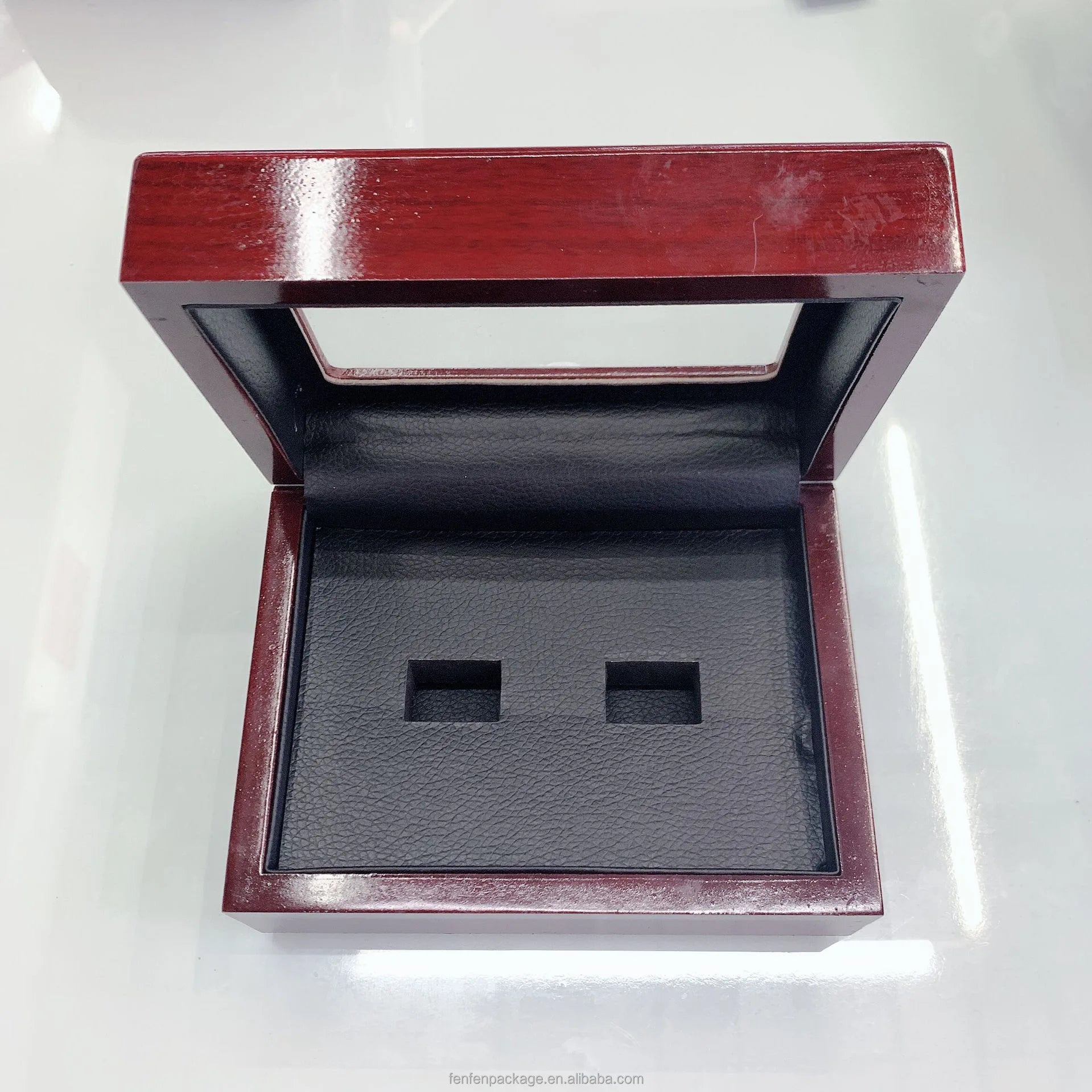 Wooden Trapezoid Display Case for Championship Rings Angled Multi-Slot Organizer for Basketball, Football Game Souvenir Rings