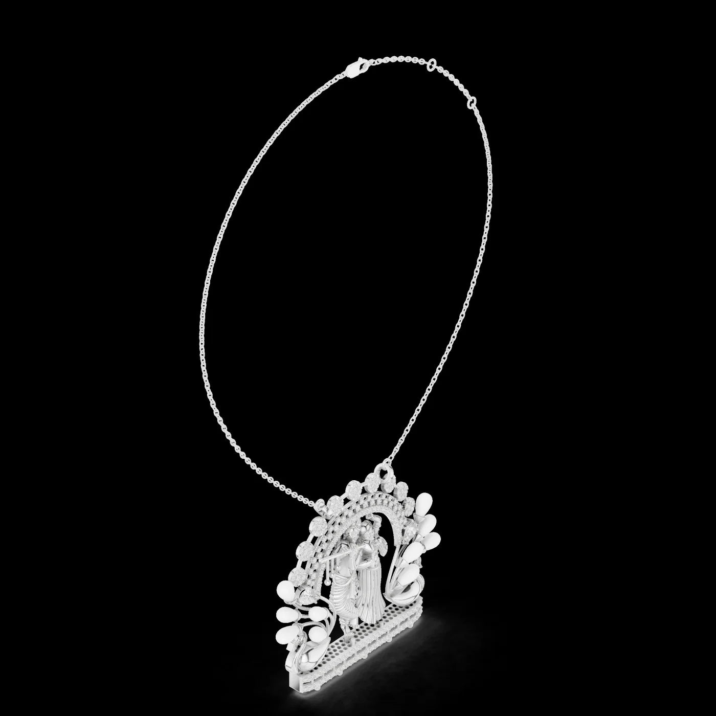 Silver Radha Krishna Lab Grown Diamond Pendant 14K/18K Gold Plated Luxury Link Chain Spiritual Inspired Design Engagement