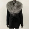 Women's New Spring Fashion Soft Midi Fox Fur Collar Knitted Cardigan Sweater Coat Casual Outerwear for Winter