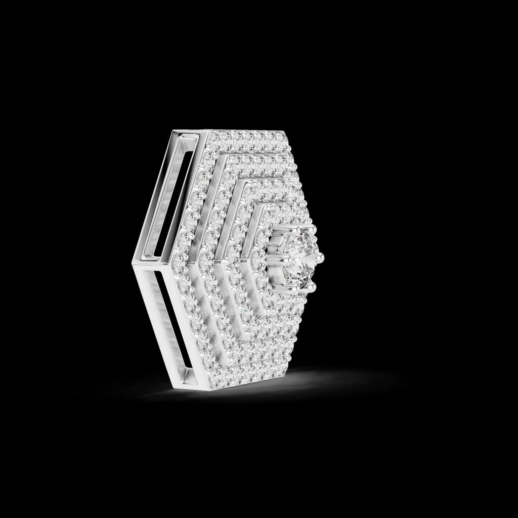 Gold Plated Hexagon Pave Diamond Pendant with Link Chain Brilliant Luxury Engagement & Wedding Anniversary Jewelry
