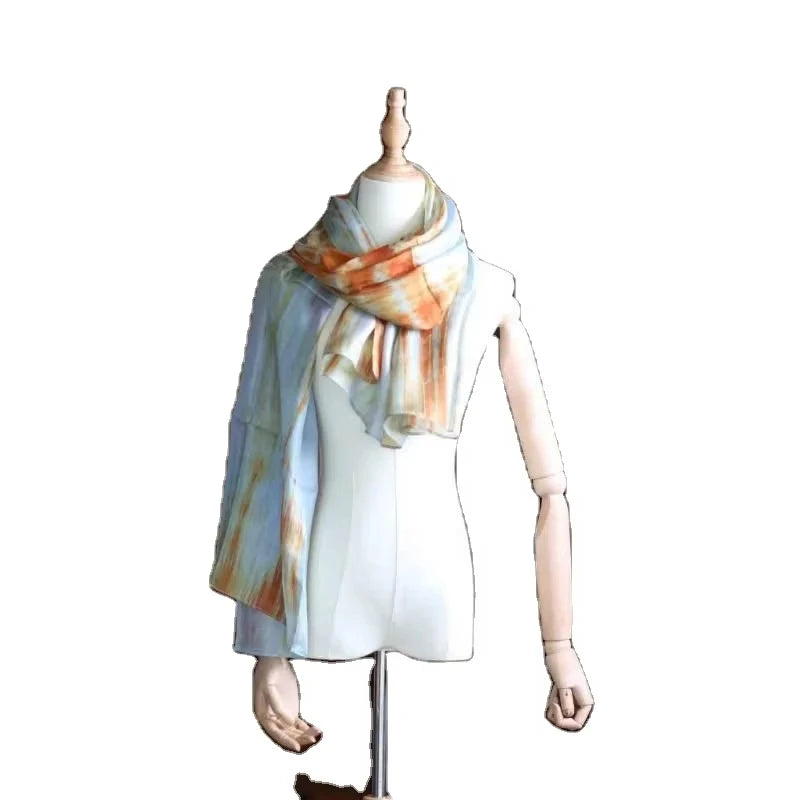 Linen Sai Gon Silk Solid Scarf Luxury Jacquard Woven Multi-Functional Winter Warm Screen Printing 70x180cm Women Export 300g