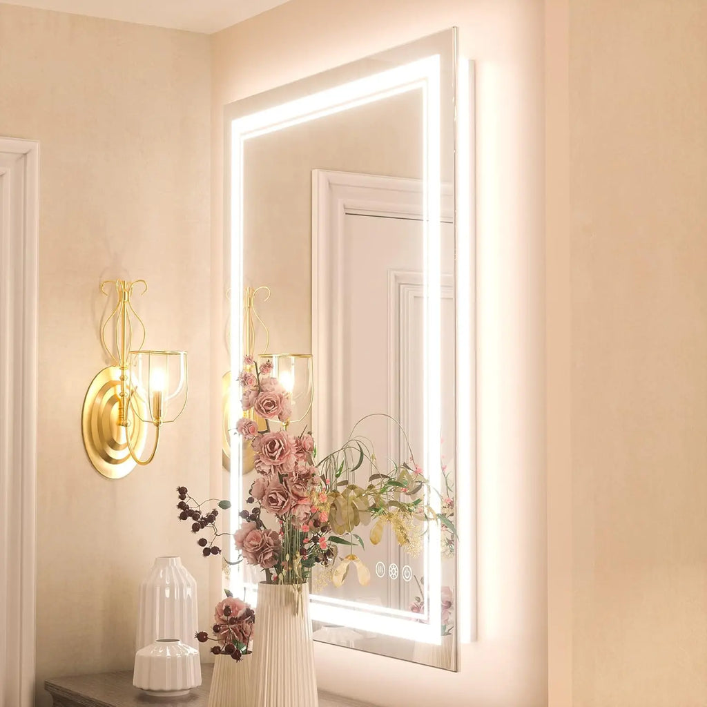 Rectangular Frameless LED Light Anti-Fog Wall Bathroom Vanity Mirror Super Bright Front Light