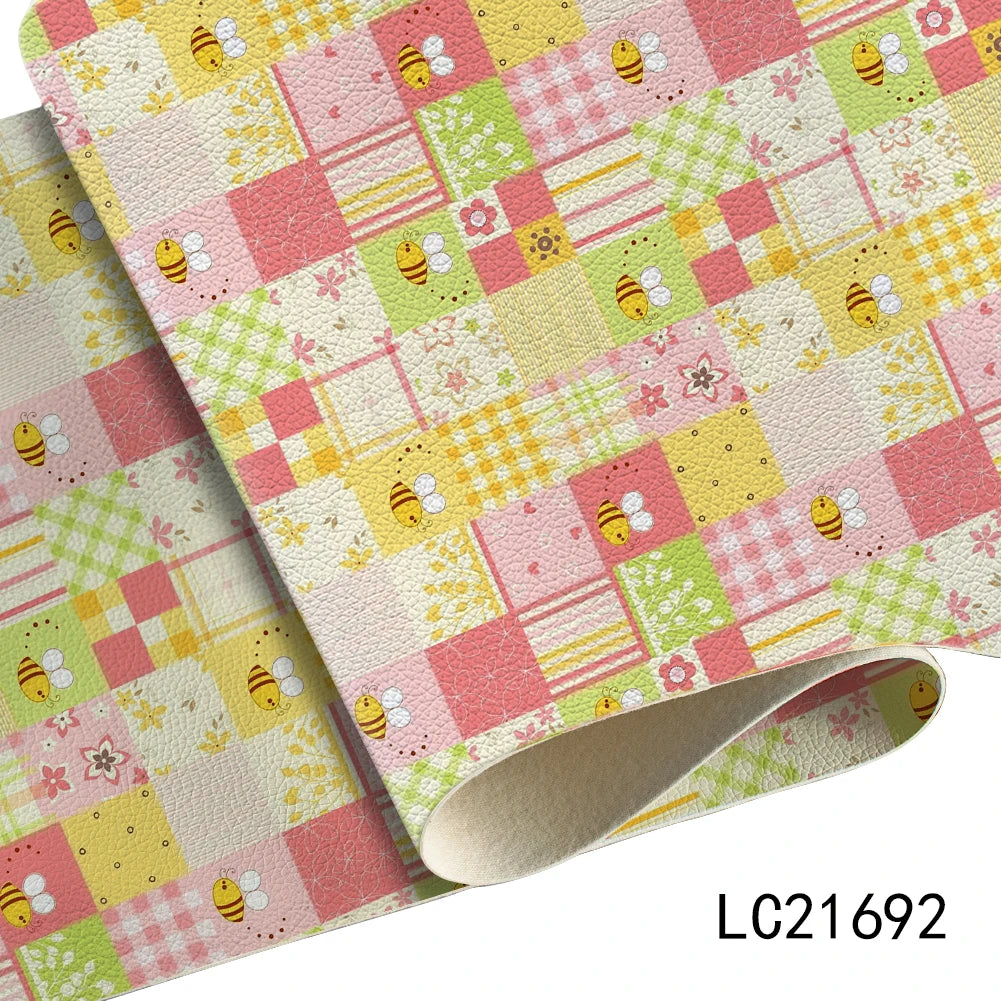 Easter Egg  Litchi Printed PU  Leather Faux Sheets Design  Festival Leather for Bags Hair Bow Shoes 30*136 cm