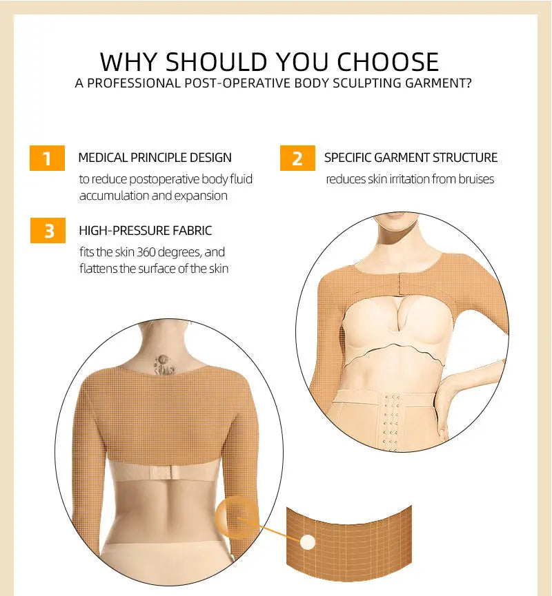 Wholesale Top Quality Post Surgery Lingerie Bustier Long Sleeve Black Bustier Women Vest Arm Shapewear Corset Top for Womens