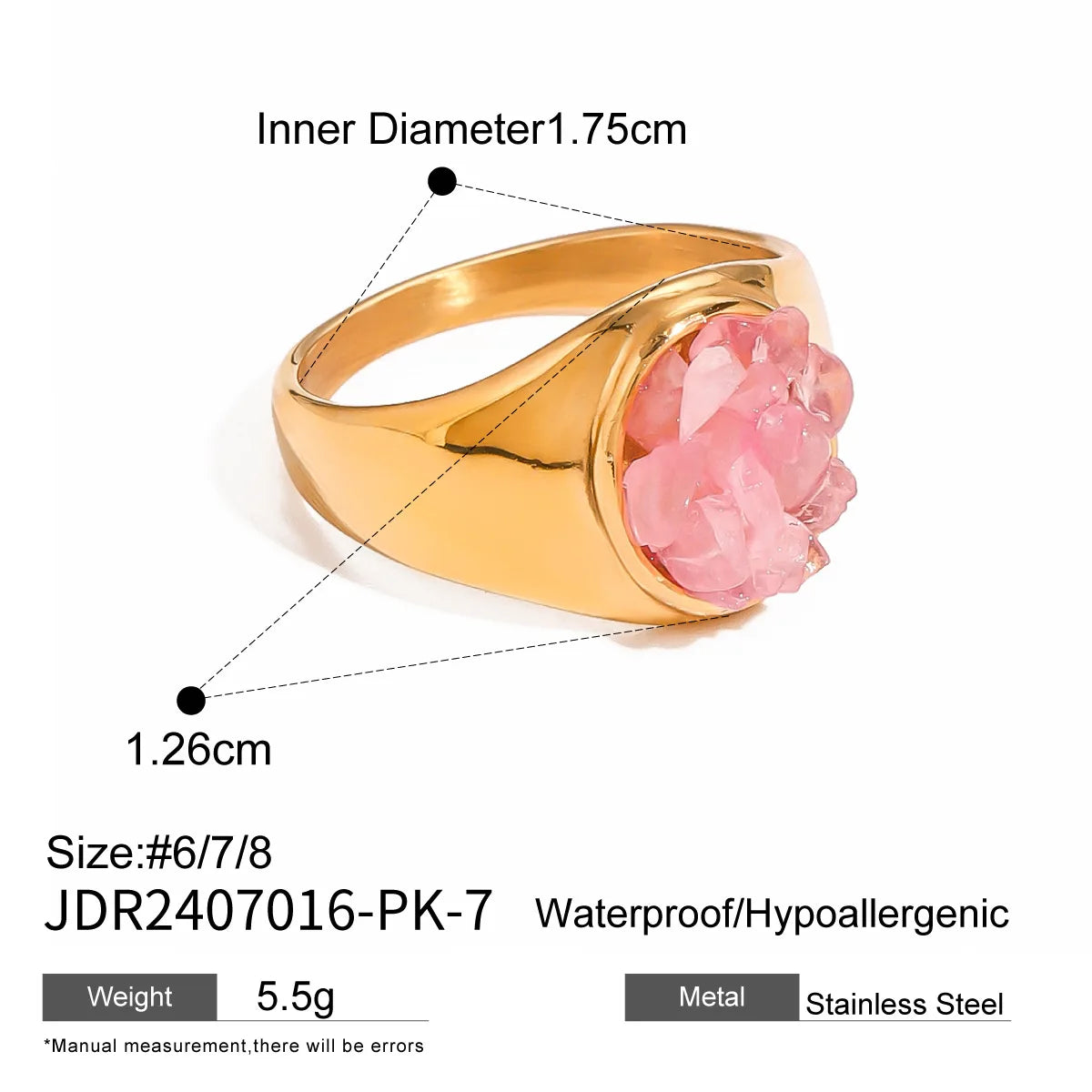 Stainless Steel Shine Inlaid Natural Crystal Geometric Rings Stainless Steel Skin-Friendly 18K Gold-plated Waterproof Jewelry