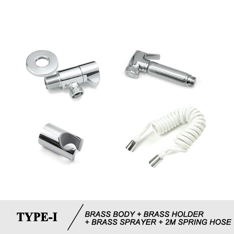 Shower Douche Toilet Bidet Sprayer Kit Chrome Polished Brass Bathroom Wall Mount Single Cold Valve Handheld Bidet Shattaf Set