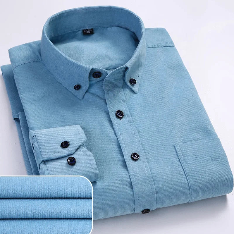 Plus Size 6xl Autumn/winter Warm Quality 100%cotton Corduroy Long Sleeved Button Collar Smart Casual Shirts for Men Comfortable