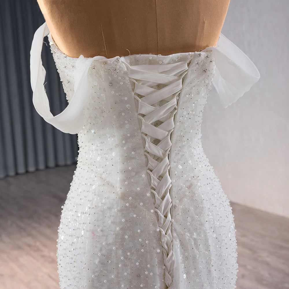 Jancember 241115 Beach Sweetheart Pearls Slim Mermaid Wedding Dress With Detachable Sleeve