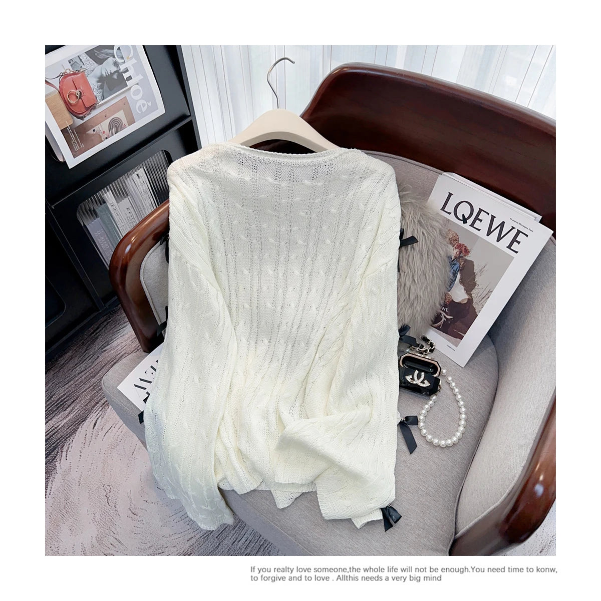 Boutique Wholesale 2025 Spring New Fashionable Hollow Horn Sleeve Bow Loose Women's Sweater