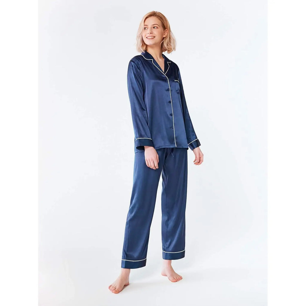 Women's Silk Satin Pajamas Set For Women Long Sleeve Button Down 2 Piece Soft Sleepwear Silky Satin Pajama Sets Ladies Sleepwear