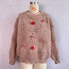 Handmade Pearl Diamond Trims Christmas Sweater Plush New Year Red Pullover Sweaters for Women Towel Embroidery