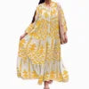 Summer New Women'S Wear V-Neck Maxi Long Dress Vintage Printed Pattern High Waist Long Dress