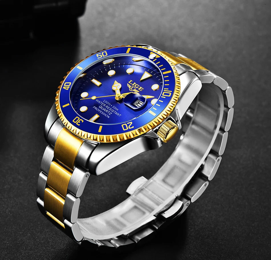 LIGE Top Brand Luxury Fashion Diver Watch Men 30ATM Waterproof Date Clock Sport Watches Mens Quartz Wristwatch Relogio Masculino