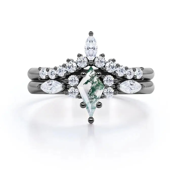 925 Sterling Silver Moss Agate Luxury Certified Wedding Ring Two Layer Geometric Statement Ring Elegant Engagement Party Gift