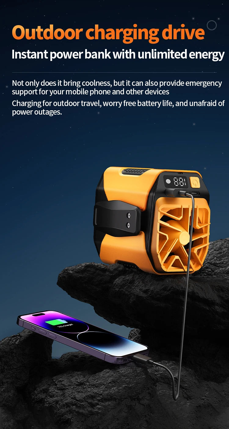 Portable 5000mAh LED Display Mini Waist Clip Fan Hotel & Household Use Battery Powered Cooling Neck Belt Fan