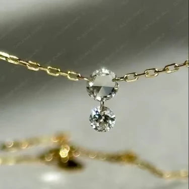 Trendy Women's 14K Yellow Gold Plated Floating Diamond Necklace 2 Real Diamonds 1.72 Ct Total IGI Certified Link Chain