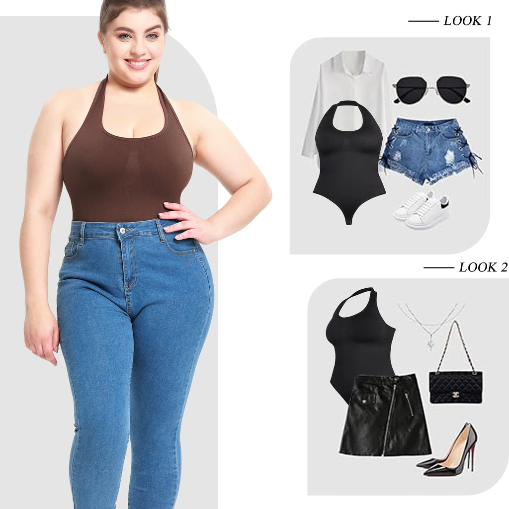 Patented Everyday Firm Control Bodysuit for Women Plus Size Body Shaper Halter Waist Slimming Butt Control Adults Tops Shapewear