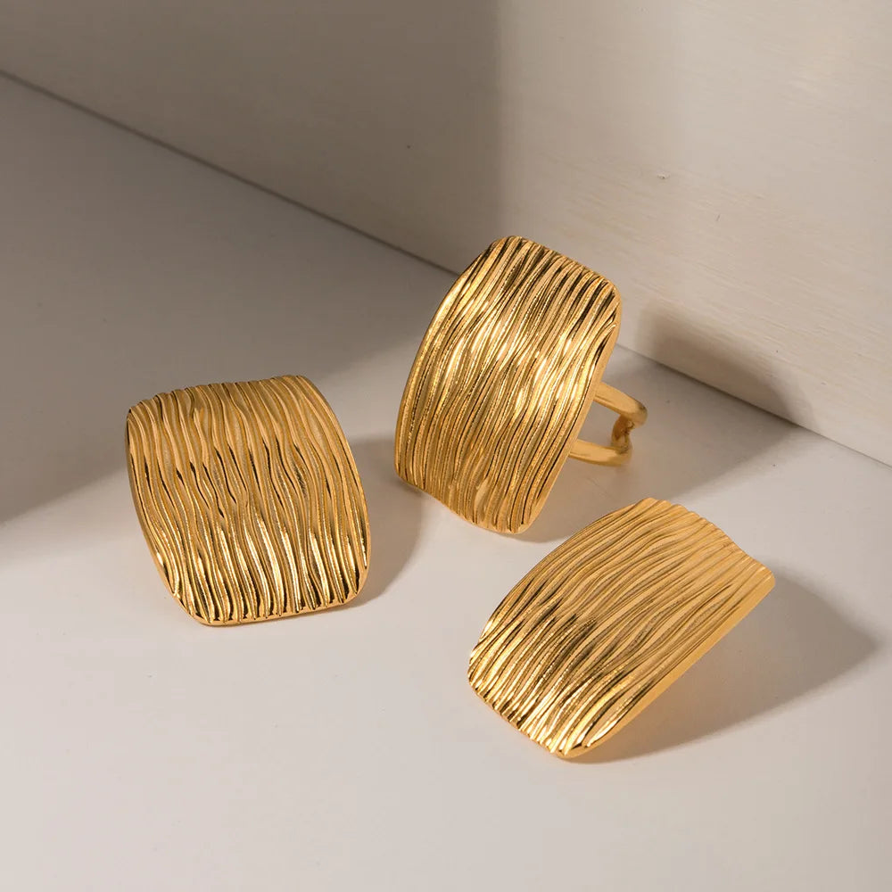New Arrival Jewelry Waterproof Stainless Steel 18K Earring Ring Gold Plated Ball Bead Cuff Earrings Rings for Women