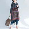 Plus Size Women's Winter Hoodie Sweatshirt Dress Drop-Shoulder Sleeves Oversized Print Pocket Trendy Hooded Pullover