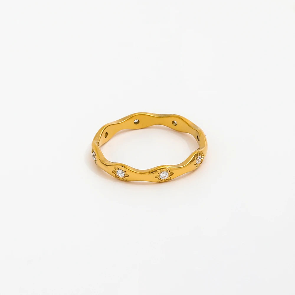 High End 18K Plain Gold Star Zirconia Surround Dainty Rings Stainless Steel Trendy Simple Gold Plated Jewelry