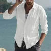 Men Spring Cotton Linen Long Sleeve Button Solid Color Shirts Lapel Collar Men's Tops Cardigan Blouse T-shirt Casual Shirt