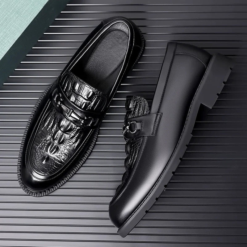 Trendy Men's 38-44 Business Casual Leather Shoes with Soft Breathable Non-slip Sole Slip-On Closure Autumn Season Formal Style
