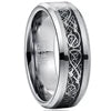 Wholesale 8mm Width Chamfer Natural Color Inlaid Dragon Pattern Black Fiber Men's Tungsten Rings Jewelry Gift