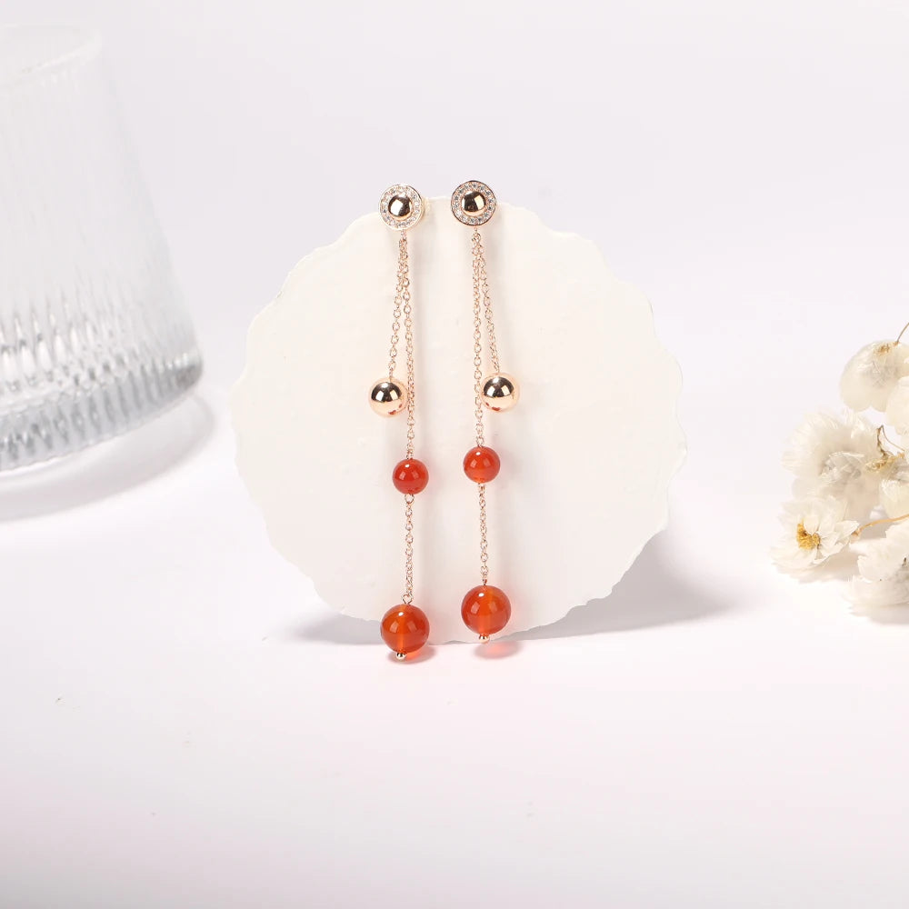 Manufacturer Adjustable Red Agate Long Tassel Sweater Chain Earrings Women's Classic Exquisite Jewelry