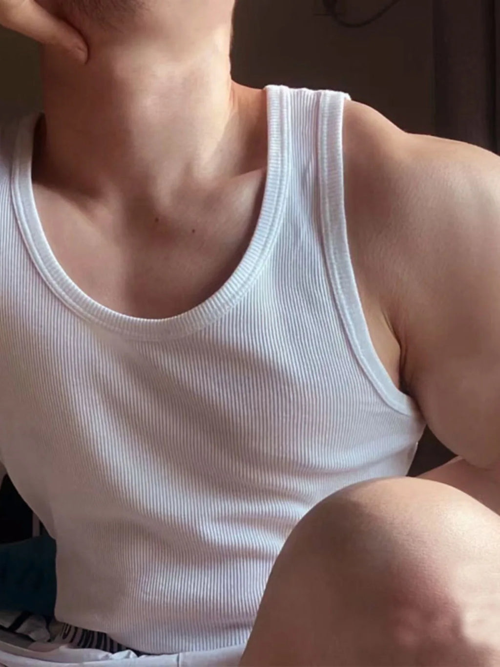 Pack of 3 Casual White Men Comfortable Ribbed Sleeveless Tank Top for Men