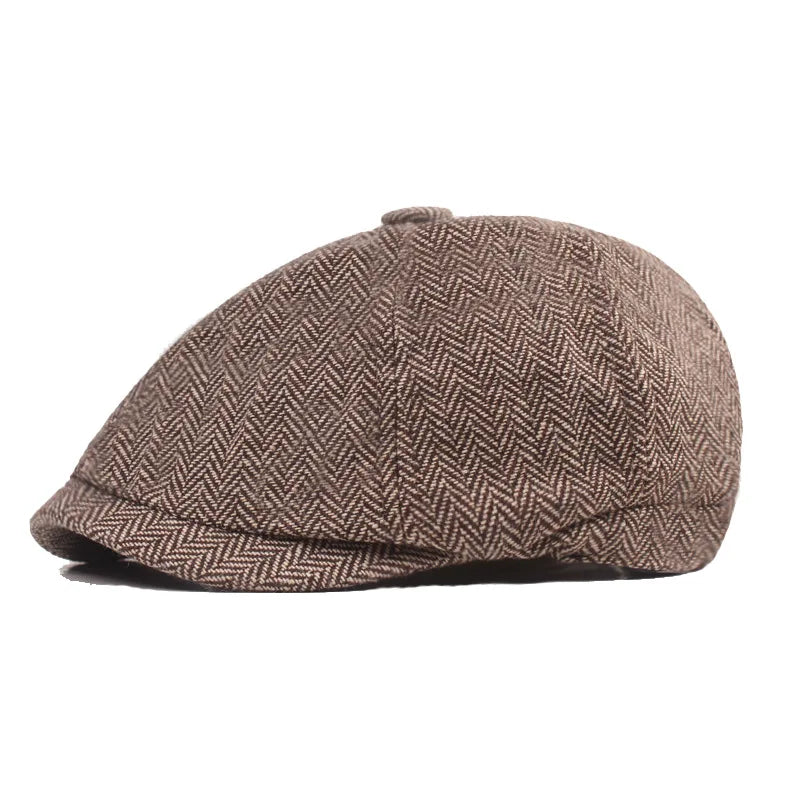 Autumn Winter Male Cotton Beret Cap Thick Tweed Design Earflaps Flat Cap Ivy Adjustable Hat Berets for Men Warm Dress
