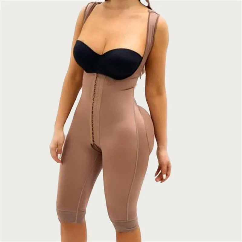 1pcs Logo Sleeveless Knee Length Shapewear Braless Wide Shoulder Straps Butt-Lifting Bodysuit for Women Tummy Control