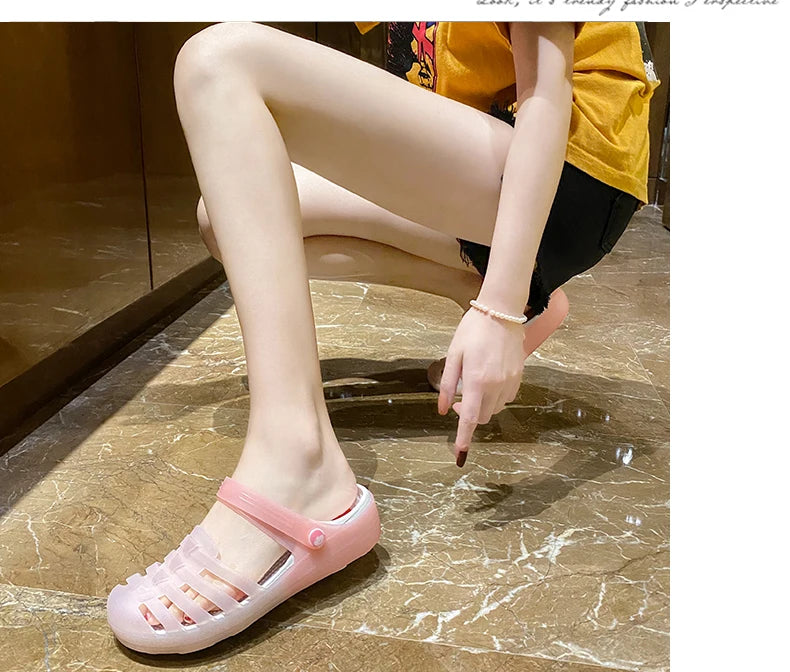 New Summer Jelly Sandals Women Outdoor Casual Slip On Garden Beach Shoes Female Rubber Clogs Non-slip Slides Breathable Slippers