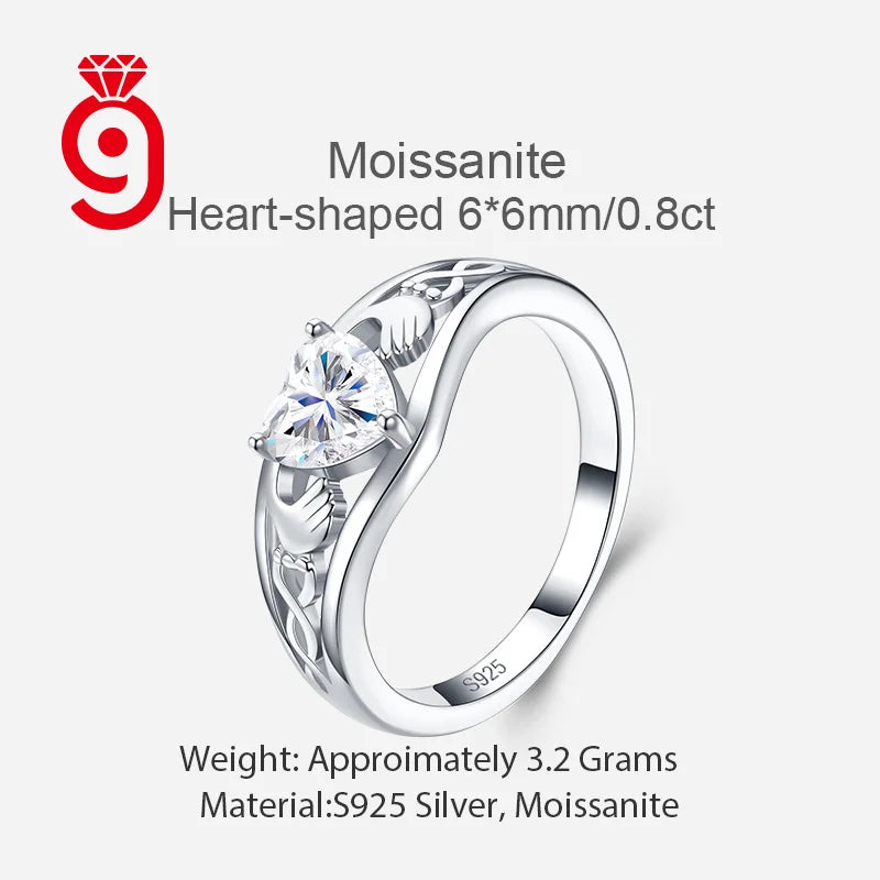 Heart Moissanite Promise RingS925 Sterling Silver 0.8ct Heart-Cut Moissanite Elegant Irish Love Symbol Engagement Jewelry Rings
