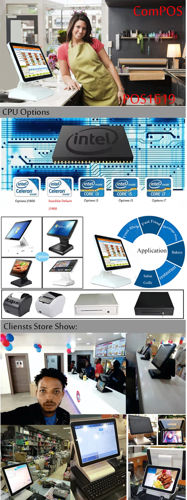 Factory 15+12 Inch Touch Screen POS Terminal Cash Resgister Restaurant All in One POS System Windows7/ 10 System